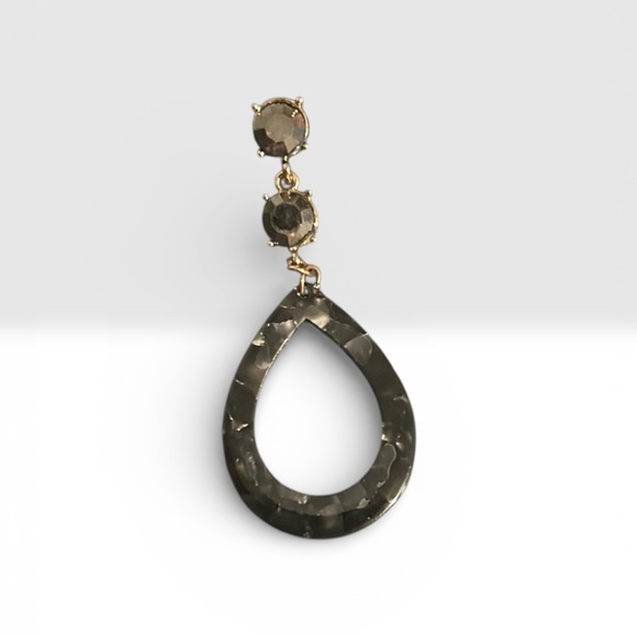 Ashley Stewart NWT Black Teardrop Dangle Earrings Crystal Accents - Picture 2 of 4